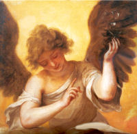 An Angel Holding a Glass Flask